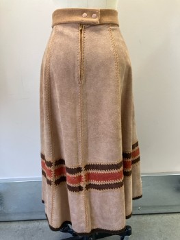 N/L, Brown, Patchwork, Suede, Skirt, F.F, Knit Waistband, Back Zip