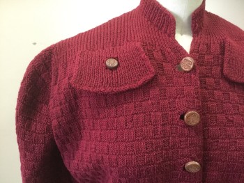 MTO, Red Burgundy, Wool, Check , Made To Order, Button Front, 4 Pockets, Puff Long Sleeves, Checker Board Pattern