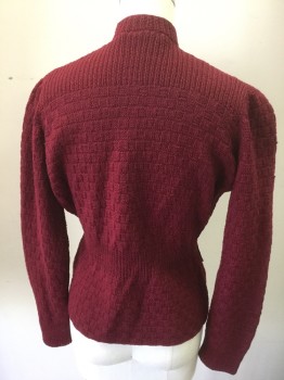 MTO, Red Burgundy, Wool, Check , Made To Order, Button Front, 4 Pockets, Puff Long Sleeves, Checker Board Pattern