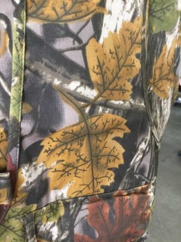 MASTER SPORTSMAN, Tan Brown, Brown, Green, Gray, Black, Cotton, Polyester, Floral, Hunting Camouflage, Leafy Trees & Wood Camo, Zip Front, 4 Pockets, Gray Mesh Back with Big Pocket