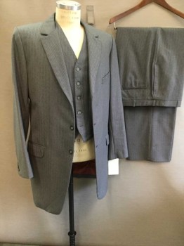 Gray, Lt Gray, Wool, Stripes - Vertical , Single Breasted, 3 Buttons, Notched Lapel, Almost A Frock Coat Length,