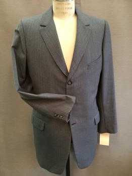 Gray, Lt Gray, Wool, Stripes - Vertical , Single Breasted, 3 Buttons, Notched Lapel, Almost A Frock Coat Length,