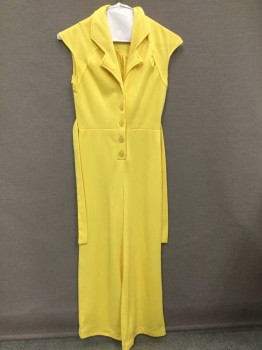 N/L, Yellow, Polyester, Solid, Tiny Cap Sleeves (Basically Sleeveless), 5 Button Placket, Notch Collar, Wide Leg, Self Ties At Waist,
