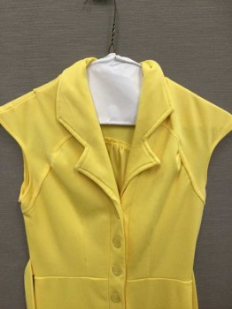 N/L, Yellow, Polyester, Solid, Tiny Cap Sleeves (Basically Sleeveless), 5 Button Placket, Notch Collar, Wide Leg, Self Ties At Waist,