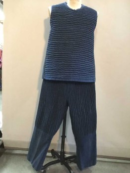 MTO, Navy Blue, Cotton, Stripes - Horizontal , Crew Neck, Horizontal Wiggly Quilting Front, Tie Back Closure, Unfinished Arms-eye