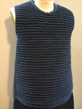 MTO, Navy Blue, Cotton, Stripes - Horizontal , Crew Neck, Horizontal Wiggly Quilting Front, Tie Back Closure, Unfinished Arms-eye