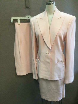 RICHARD TYLER, Lt Pink, Silk, Solid, First Skirt, Form Fitting, with 2 Darts On Each Side of Front Waist, Hem Just Above Knee, Invisible Zipper at Center Back,