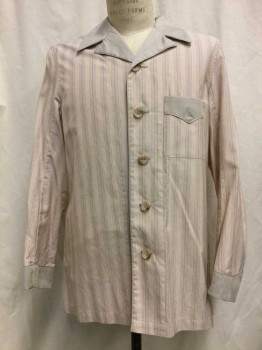 NL, Blush Pink, Gray, Cotton, Stripes - Vertical , Button Front, Collar Attached, Notched Lapel, Long Sleeves, 1 Pocket, Gray/ Blush Stripped Trim, Multiples, See FC020514