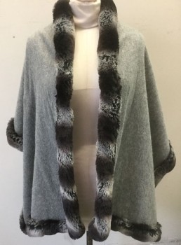 NORDSTROM, Gray, Espresso Brown, Wool, Faux Fur, Solid, Gray Soft Wool with Smoky Espresso and Gray Faux Fur 2" Wide Edging