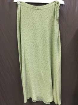 SPENCER JEREMY, Lt Green, Gray, Silk, Floral, Leaves/Vines , Long Skirt, Light Green with Winy Leaves/floral Print, with Light Green Lining, 1" Waist Band, Side Zip, Flair Bottom, 1990's