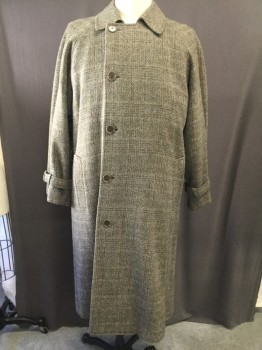 CERRUTI, Brown, Black, Gray, Orange, Wool, Plaid, Herringbone, Single Breasted,  Slit Pockets, Collar Attached, Sleeve Strap, Attached Capelette, Belt with Brown Buckle