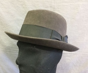 KNOX TWENTY, Gray, Wool, Solid, Brownish-Gray Felt, Black 2" Grosgrain Ribbon Hatband, Short Curled Brim