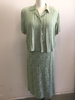 N/L, Sage Green, Rayon, Floral, Sleeveless, Scoop Neck, Empire Waist, Ankle Length,