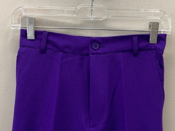 GINO GIOVANNI, Purple, Polyester, Solid, F.F, Side Pockets, Elastic Waist Band, Zip Front, Belt Loops,