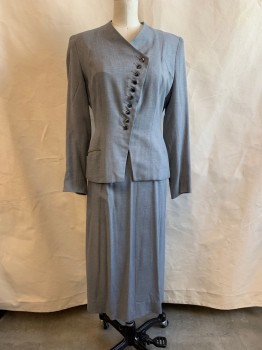MTO, Gray, Wool, Solid, Asymmetrical V-N, 2 Pockets, 10 Black Curved Buttons,