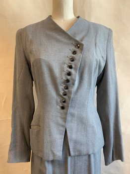 MTO, Gray, Wool, Solid, Asymmetrical V-N, 2 Pockets, 10 Black Curved Buttons,