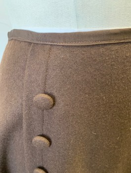 N/L MTO, Brown, Wool, Solid, Vertical Pleat at Each Side of Front with 4 Fabric Buttons Along Each Side, 1/2" Wide Grosgrain Waistband, Floor Length, Hook & Eye Closures, Made To Order