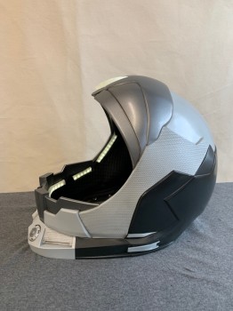 NL, Silver, Gray, Black, Plastic, Solid, Open Faced Helmet, Lights Around Inside of Face, Absorbtion Padding Inside, Lights Not A Guarantee to Work