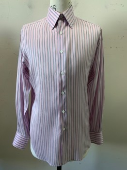 ANTO, Pink, Red, Blue, Green, Orange, Polyester, Stripes - Vertical , L/S, Button Front, Collar Attached,