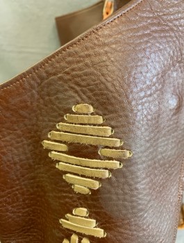 N/L, Brown, Leather, Knee Height with Pointed Leg Opening in Front, Turkish Style Curled Toes, Beige Leather Stitching at Sides, Zipper, Made To Order