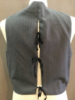Gray, Lt Gray, Wool, Stripes - Vertical , 5 Buttons, V-neck, Split Back with Ties, 4 Pockets,