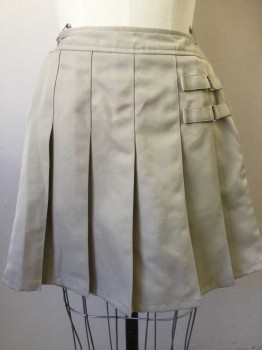 FRENCH TOAST, Khaki Brown, Polyester, Solid, Wide Stitched Down Pleats, Built in Shorts, Side Zip, Decorative Double Strap and Silver Square Ring Detail