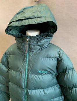 MARMOT, Forest Green, Polyester, Solid, Boys Puffer Jacket, Zip Front, Hooded, 2 Zip Pockets