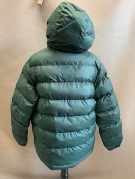 MARMOT, Forest Green, Polyester, Solid, Boys Puffer Jacket, Zip Front, Hooded, 2 Zip Pockets