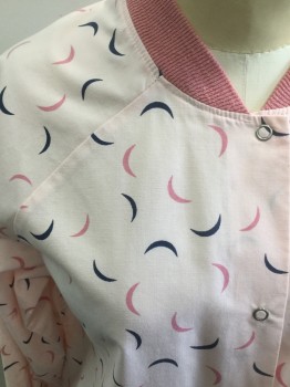 ANGELICA, Baby Pink, Pink, Navy Blue, Poly/Cotton, Abstract , Long Sleeves, Snap Front, 2 Pockets, Rib Knit Cuffs & Collar, Crescent Moons