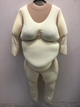 N/L MTO, Tan Brown, Synthetic, Solid, Full Body Fat Suit, Tan Spandex, Styrofoam Beads As Filling, Built on Top of Beige Jersey Bodysuit, Zipper in Back, Made To Order