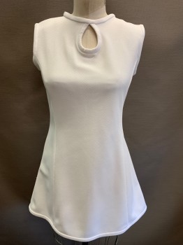 MTO, White, Polyester, Solid, Tennis Dress, Sleeveless, Crew Neck with Keyhole Detail,  Zip Back, Pique Texture, Short