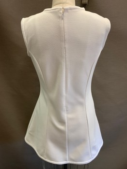 MTO, White, Polyester, Solid, Tennis Dress, Sleeveless, Crew Neck with Keyhole Detail,  Zip Back, Pique Texture, Short