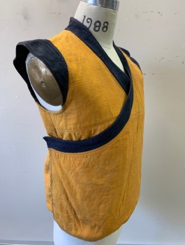 N/L, Goldenrod Yellow, Navy Blue, Solid, Raw Silk, Diamond Quilting, Contrasting Trim at Surplice Neck and Caps at Arm Openings, Asian/Buddhist Monk Inspired