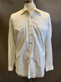Stetson, Off White, Cotton, Solid, Button Front, L/S, C.A., 2 Pockets, Pearl Buttons with Stetson Logo,