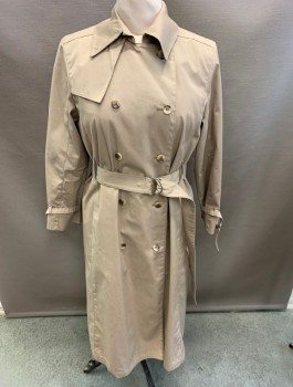LONDON FOG, Khaki Brown, Poly/Cotton, with Belt, Removable Straps at Cuffs, C.A., Double Breasted, Button Front, 2 Side Waist Pockets