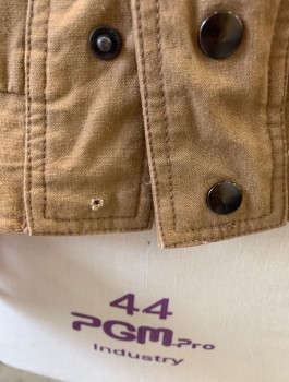 CSC, Tan Brown, Cotton, Solid, Stand Up Collar With Draw String, Yoke, Snap/Zip Front, 2 Slant Pockets, Elastic Waistband, Cuffs, Bottom Snap Missing Back, Stain On Back (see Photo)