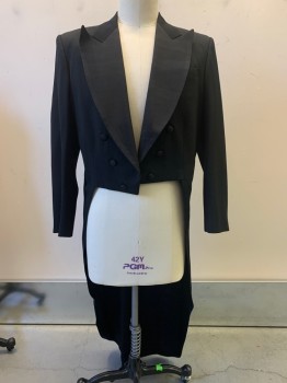 NO LABEL, Black, Wool, Solid, Double Breasted, Open Front, Peaked Lapel, Chest Pocket