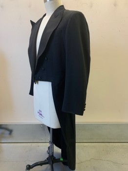 NO LABEL, Black, Wool, Solid, Double Breasted, Open Front, Peaked Lapel, Chest Pocket