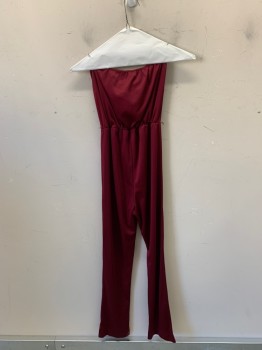 N/L, Maroon Red, Polyester, Solid, Strapless, Tie at Bust, Elastic Waistband,