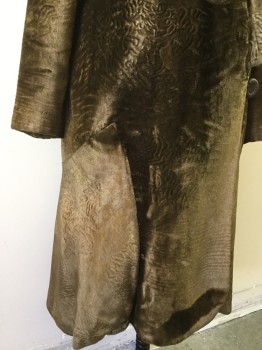 MTO, Coffee Brown, Cotton, Cocoon Coat, 3 Beautiful Flower Buttons with Thread Loops,  High Collar, Velveteen with the Impression of Being Persian Lamb in Some Areas, Godets in Skirt of Coat, Quintessential 1920s Coat, New Lining Put In, Heavy,