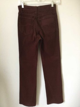 LEE, Brown, Cotton, Polyester, Solid, Corduroy, High Waist, Straight Leg, Zip Fly, 5 Pockets, Late 1970's-1980's **Has Some Stains At Front Waist