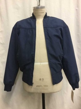 THE NORTHWEST, Navy Blue, Synthetic, Solid, Zip Front, Knit Trim, 2 Pockets