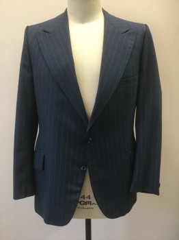 ACADEMY AWARD CLOTHE, Dk Blue, White, Wool, Stripes - Pin, Single Breasted, Wide Peaked Lapel, 3 Pockets, Plum Lining,