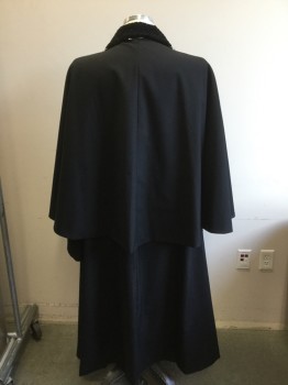 HISTORICAL EMPORIUM, Black, Poly/Cotton, Synthetic, Solid, Victorian Gentlemans Coat with Detatchable Caplet. Faux Persian Wool Collar, 2 Pockets. Coat Has No Buttons  is Unfinished