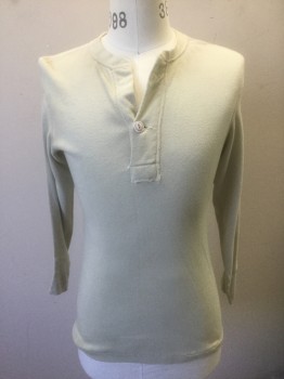 N/L, Ecru, Cotton, Solid, Rib Knit, Long Sleeves, 1 Button Closure at Front (Missing 1 Button), Worn Dirty Appearance