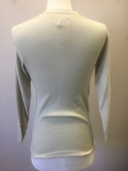 N/L, Ecru, Cotton, Solid, Rib Knit, Long Sleeves, 1 Button Closure at Front (Missing 1 Button), Worn Dirty Appearance