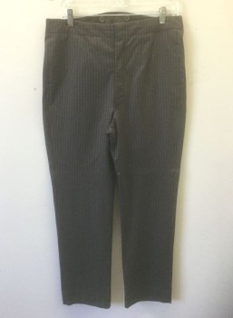 N/L MTO, Brown, Gray, Wool, Cotton, Stripes - Pin, Flat Front with Darts at Waist, Button Fly, High Waist, Belted Back, No Pockets, Suspender Buttons at Inside Waistband, Made To Order Victorian Reproduction **Gusset Added at Center Back