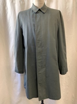 LONDON FOG, Dk Olive Grn, Navy Blue, Dk Green, Red, Polyester, Cotton, Plaid, Button Front, Hidden Placket, Collar Attached, 2 Pockets, Long Sleeves, Button Tab at Cuff *Missing Zip Detachable Lining, Missing 1 Button*