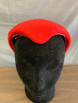 N/L, Red, Wool, Solid, Felt, Bandeau Style Hat with Point at Front,