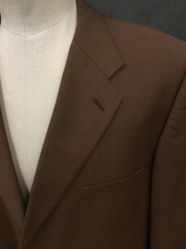 TALLIA, Brown, Wool, Solid, Single Breasted, Collar Attached, Notched Lapel, 3 Pockets, 3 Buttons, Sleeves Have Been Let Out